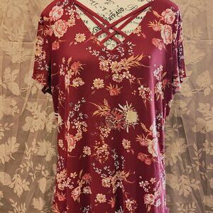 No Boundaries Women's Floral Criss Cross Blouse, Size XXXL/3XG/21, Gently Used